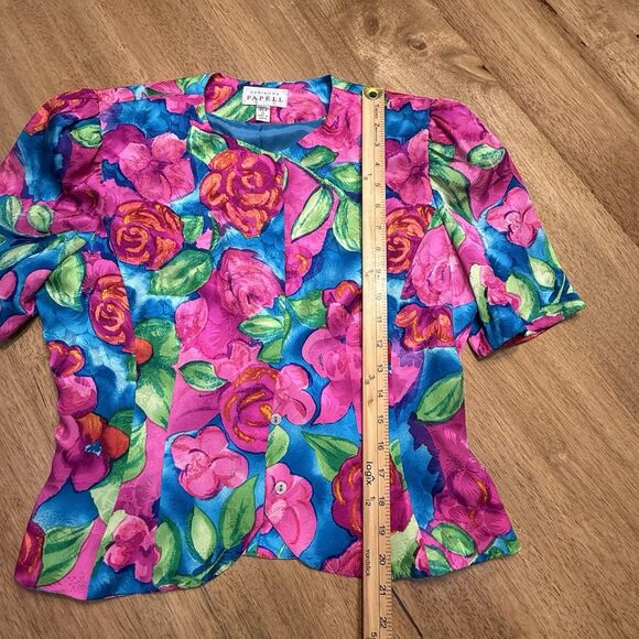 Vtg Adrianna Papell Silk Skirt Top 2 pc Set Sz 8 pink floral Maximalist Wow 90s - Picture 7 of 16